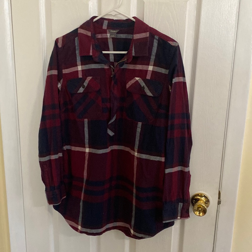 Guc Eddie Bauer womens 1/4 zip plaid shirt